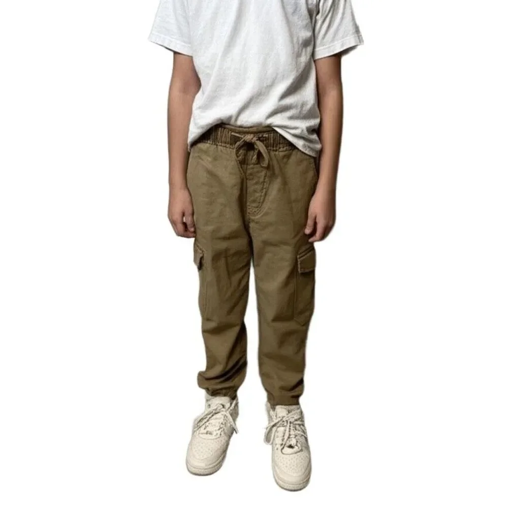OLD NAVY Tan Khaki Cargo Jogger Pants Boys Medium 8 Tapered Utility Comfortable